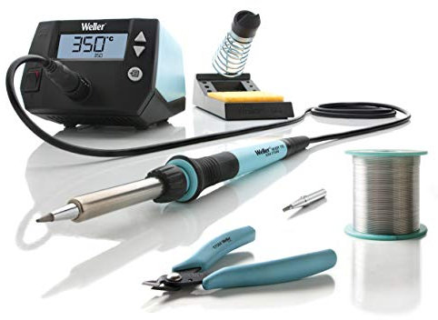 Weller WE 1010 (T0053298390) Bildungs-Kit 70 W/230 V Digital 1-Kanal-Lötstation mit 2 Lötspitzen, Seitenschneider und Lotdraht, Temperaturbereich 100°C – 450°C, Blau