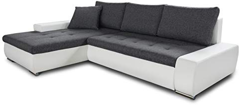 Sofnet Ecksofa mit Schlaffunktion Faris - Couch mit Bettkasten, Big Sofa, Sofagarnitur, Couchgarniitur, Polsterecke, Bett (Weiß + Graphit (Madryt 120 + Inari 94), Ecksofa Links)