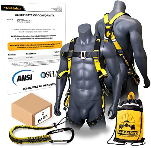 KwikSafety - Charlotte, NC - SUPERCELL Safety Harness [2 PACK] Premium Shoulder Padding ANSI OSHA Full Body Fall Protection Work Equipment | Construction Tower Climbing Roofing