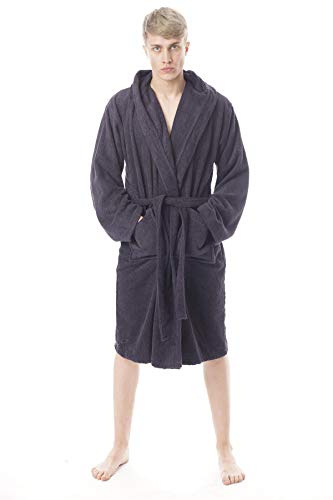 Toro Rocco Bath Robe Men's Hooded Towelling Dressing Gown 100% Cotton Terry Towel Gowns Robes Bathrobe For Men, Navy L/XL