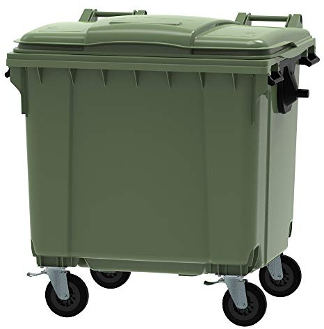Office Needs Direct Green Wheelie Bin Polyethylene 1100 Litre Wheeled Recycling Waste Bin