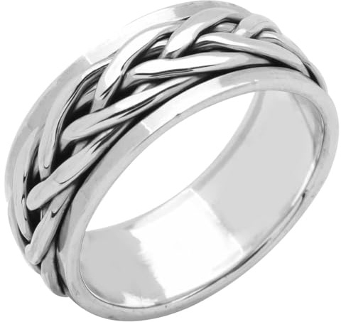 Treasure Bay 8 mm Herren- und Damenring aus massivem 925er Sterlingsilber – Geflochtenes Design Spinner-Ring zur Stresslinderung (21.8)
