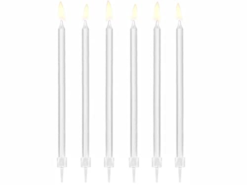 PartyDeco Kerzen & Halter 14 cm | 12Stk. - Glatt Weiß