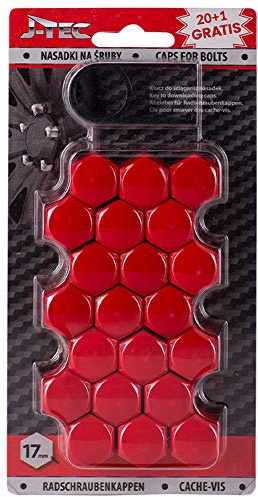 J-Tec Satz universelle Radmutterkappen - Rot Kunststoff - 17mm - Satz à 20+1 Stück