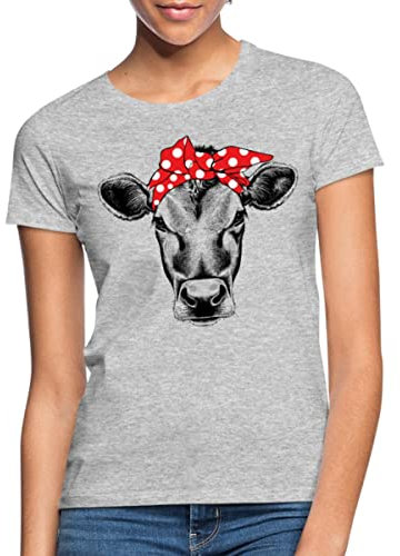 Spreadshirt Rockabilly Bandana Kuh Frauen T-Shirt, M, Grau meliert