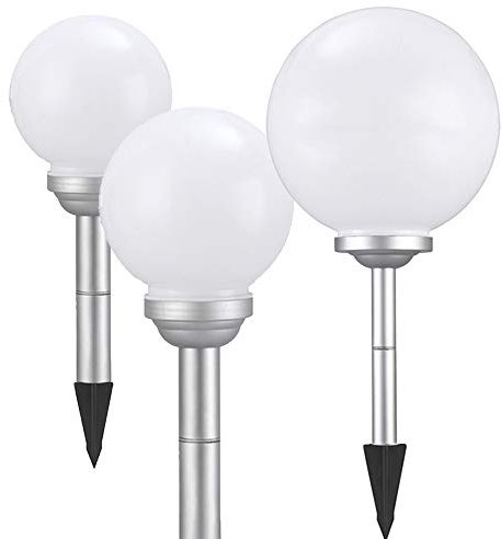 Dapo 3x Solar-Kugel-Garten-Leuchte OLA Drm.15+20+25cm mit Erdspieß Boden-Dekorations-Wege-Leuchte-Lampe, IP44