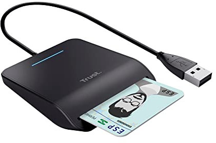 Trust Primo Lettore di Smart Card, DNI, Conforme con FIPS 201, FIPS TAA e ISO 7816 Classe A, B, C, Cavo di 100 cm, USB Plug & Play, Nero