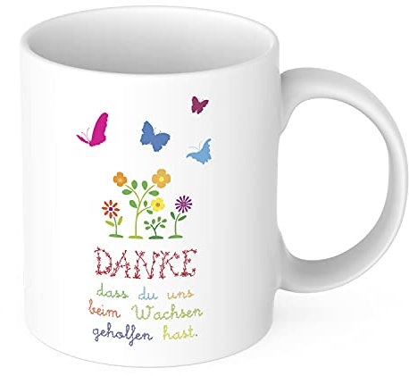 STEMPEL-FABRIK Keramiktasse für Erzieher/in Bedruckt - Danke, DASS du Uns beim Wachsen geholfen hast - Kaffeetasse - Kindergarten - Kita - Abschiedsgeschenk - Danke