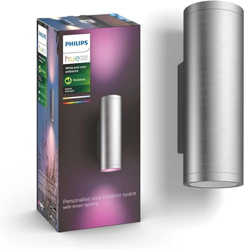 Philips Hue – Lámpara inteligente exterior Hue Appear, Aplique Exterior LED Inteligente, Luz Blanca y de Colores, Compatible con Alexa y Google Home, Color Plata