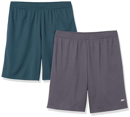 Amazon Essentials Men's Athletic Basketball Gym Shorts, Breathable Moisture Wicking, Loose-Fit Performance Tech, Pack of 2, Charcoal/Dark Green, Small
