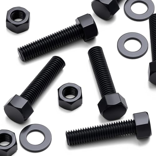 10x Pernos de cabeza hexagonal negros de nylon PA66, tuercas y arandelas de plástico, M12 x 50 mm
