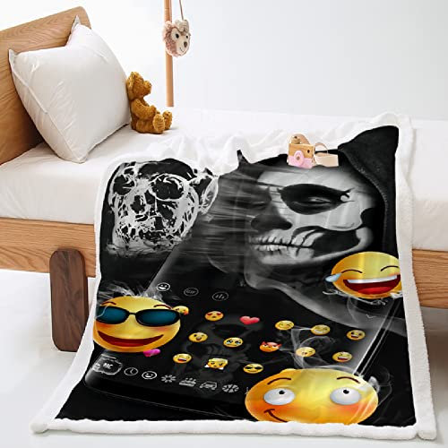 Kuscheldecke Flauschig Decke Schwarzes Emoji Flanell Weiche Sofadecke,Fleecedecke, Sherpa Decke Sofaüberwurf Decke,Mikrofaser Wohndecke Warm, Gemütlich, Langlebig(130x150cm)