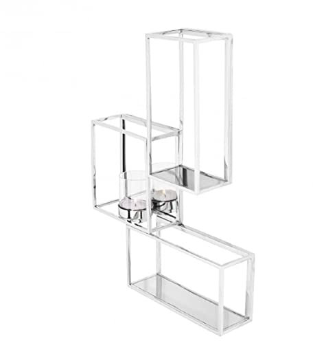 Fink EZ-TRAVITA, Wandleuchter, Wanddekoration, Edelstahl, vernickelt, Glas, MDF, glatt, silberfarben, L. 9 cm, B. 40 cm, H. 54 cm