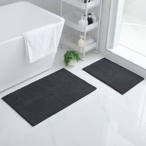 Homaxy Chenille Badezimmerteppich 2er-Set Badteppich Badematte rutschfest | 40x60+50x80cm Dunkelgrau, saugfähige Badvorleger, maschinenwaschbar Duschvorleger, weich komfortabel Badematten & Badteppiche