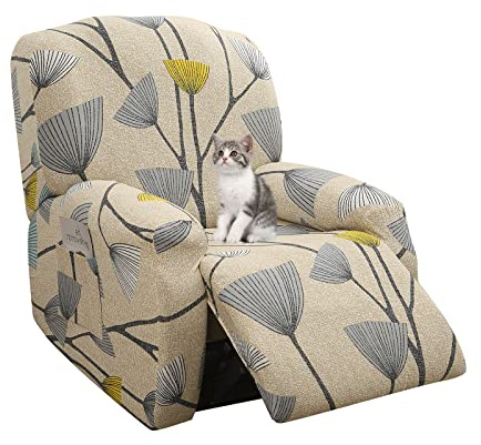Jaotto Copripoltrona Relax Reclinabile, Fodere 1 Posto Universale, Moderne, con Tasche Lavabile, Coperture per Divano da Massaggio, Foglie Beige