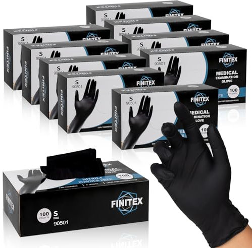 FINITEX Black Nitrile Disposable Medical Exam Gloves - Case of 1000 PCS 6mil Glove Powder-Free Latex-Free Gloves (X-Large)