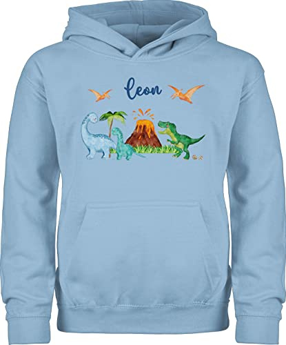 Geschenk mit Namen personalisiert by Shirtracer - Kinder Hoodie Jungen Mädchen - Geschenk Dinosaurier personalisiert mit Name I Dino I Dinos