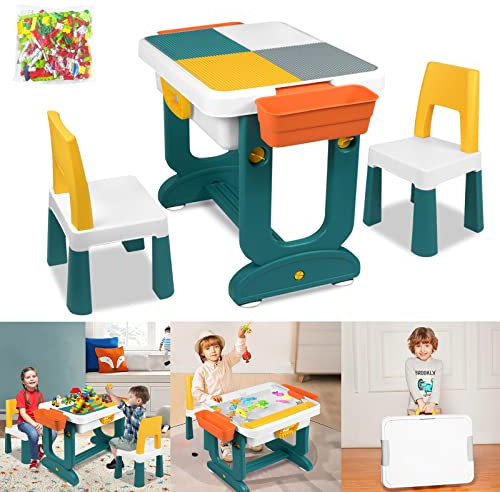 JNGLGO Kindertisch mit Stühlen Aktivitätstisch Multifunktionaler Kindersitzgruppe Kindermöbelset Spieltisch für Kinder, Tisch Stuhl Set Basteltisch für Kinderzimmer und Kindergarten