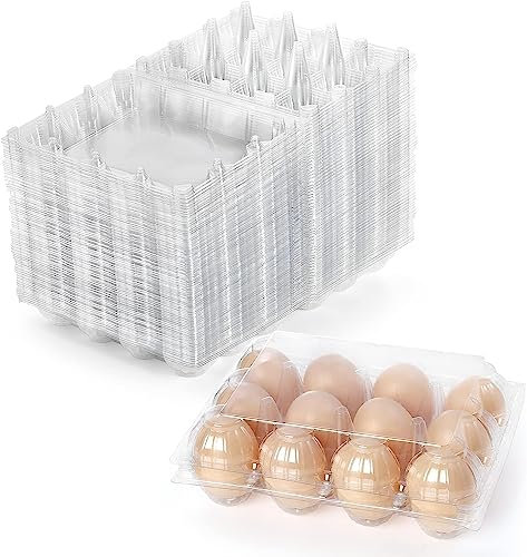 YOUEON 60 Pack Plastic Egg Cartons 12 Count, Clear Egg Cartons for Chicken Eggs 3x4 Grid, Reusable Eggs Carton Bulk Perfect for Family, Farm, Markets, Display, Camping -Medium