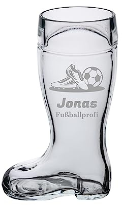 LUXENTU Bierstiefel mit Gravur, Fußball & Schuhe, 0,5 l, 1 Stück | Personalisierte Lasergravur, Geschenk zum Vatertag & Geburtstag, offizielle Eichung, Spülmaschinenfest