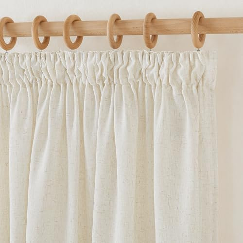 PONY DANCE Cortinas de Lino Visillos Cortos Translúcidos 2 Piezas Cortinas con Ganchos para Riel Cortinas Cortas para Cocina/Comedor Cortinas Boho, 140x160cm(AnchoxAlto), Crema