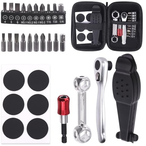 Rustark 21 Stück Fahrrad Reparatur Werkzeug Set Fahrrad Multifunktionswerkzeug Set mit Ratsche Werkzeuge, Reifenreparatur Werkzeuge, Bike Repair Tool Kit für Reparatur Wartung