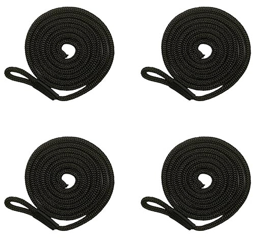 4 Pezzi Cima Ormeggio, Cima per Parabordi per Barca, Corda Galleggiante per Barca, Linea di Parafango per Barche, Cima di Ormeggio per Barche, Kayak, Moto D'Acqua, Pontoni (15m*6mm, Nero)