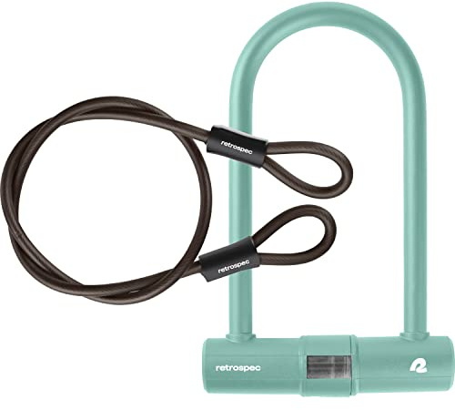 Retrospec Lookout Bike Lock with 14mm Hardened Steel U-Lock & 4ft Security Cable - Anti-Theft Protection for Mountain Bikes & eBikes