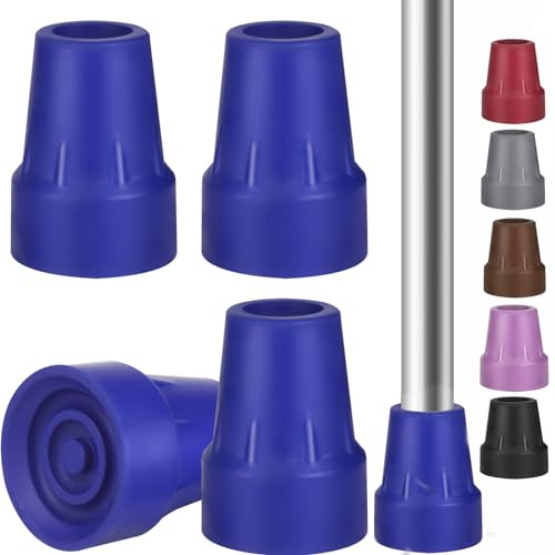Yasdyri 4 Stück Krücken Gummi, 1.9cm Gehstock Gummipuffer, Gehstockkappen aus Gummi, Rutschfeste Gummifüße mit Metalleinsatz (blau)