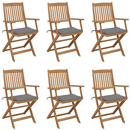 BaraSh Klappbare Gartenstühle 6 STK. mit Kissen Massivholz Akazie Klappbarer Schuhwechselhocker