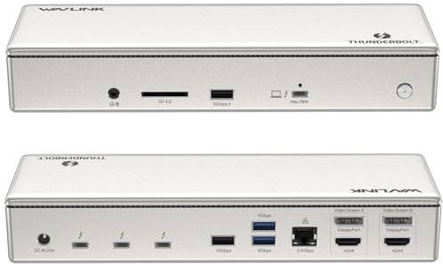 Thunderbolt 4 Quad Display Dock (15-in-1), WAVLINK 40Gbps Docking Station with 98W Laptop Charging, Single 8K@30Hz Quad 4K@60Hz, 2.5G RJ45, SD V4.0, 10Gbps USB3.1 for MacBook Pro/Air and More