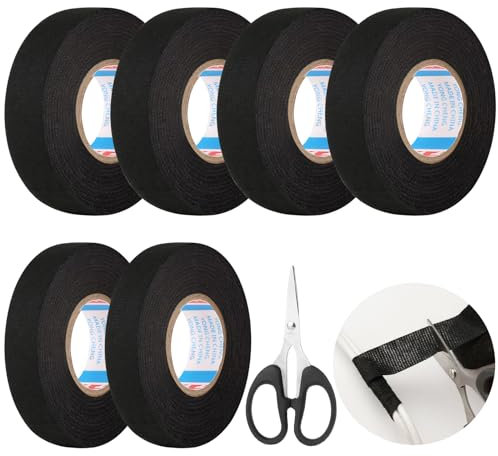 Aubess 6 Stücke Kfz Gewebeband Schwarz, 2 Größen Klebeband Kabelbaum, Selbstklebendes Autokabelbaum Wickelband, Auto Isolierband Gewebeband, Kabelbaum Filzband, (19mm X 15m/15mm X 15m)