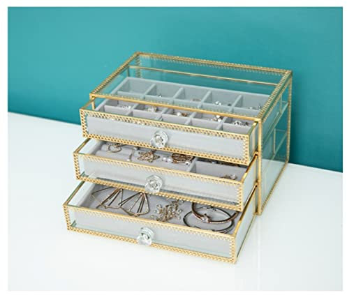 DNCG Schmuckschatulle, Schmuckkästchen, Schmuckschatulle, Organizer, Schmuckschatullen, Glas, Ring, Ohrringe, Halskette, Armband, Halter, Vitrine, Schmuck-Organizer (Color : 3-tier)