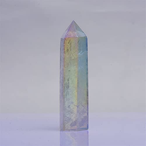 EKFBQBGW Raumdekoration Natural Magic 1pc Natural White Electroplate Hexagonal Column Crystal Rock Point Rainbow Wand Home Decoration (Color : White Electroplate, Size : 71-80mm)