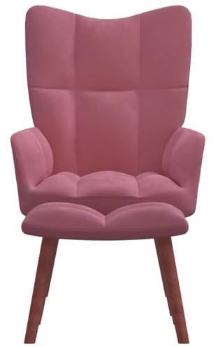 HETFTJN Balkonstuhl Loungesessel Outdoor Sessel & Stühle Stuhl Schminktisch - Relaxsessel mit Hocker Rosa Samt für Wohnzimmer Studierzimmer Büro Balkon