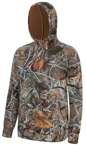 BASSDASH Men’s Fleece Lined Fishing Hoodies Water Resistant Performance Pullover Sweatshirts Stretchy Hunting Workout FS32M, Autumn Forest -No Logo at Sleeve, 3XL