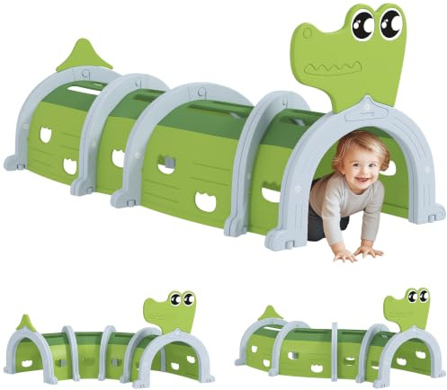 AIYAPLAY Spieltunnel Cartoon-Krokodil für Kinder 3-6 Jahre 194 cm Grün | Kinder Tunnel aus HDPE, Krabbeltunnel, Kriechtunnel