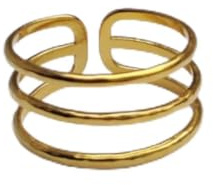 Positiva Jewelry Damen Ring verstellbar aus Edelstahl, 18K vergoldet – Dreireihiges Design, wasserbeständig, langlebig, eleganter Schmuck für den Alltag