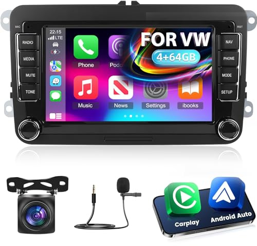 NHOPEEW 7 Zoll 4 + 64G Android Autoradio für VW Passat B6 B7 Golf 5 6 Jetta T5 EOS Polo Touran Seat Sharan - Unterstützung Drahtlos Carplay & Android Auto WiFi GPS FM RDS Mirror Link + Rückfahrkamera