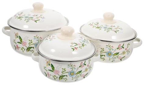 AUTSUPPL Mini Enamel Soup Pot Set 3pcs Small Stockpots 16-18-20cm Enamel Cookware for Cooking Noodles and Hotpot Kitchen Pots for Home Use