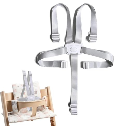 1 Pcs Cinture Universali per Seggiolone Cinghie per Seggiolone a 5 Punti, Regolabile Cintura di Sicurezza per Bambini per Seggiolino Cinghie Passeggini,cinghie seggiolone,Con tampone (Grigio)