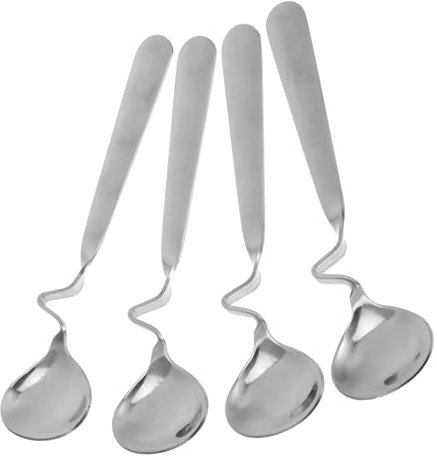 BEBEMOKO 4pezzi Cucchiai Da Caffè Acciaio Inossidabile Con Manico Curvo Per Miscelare Bevande e Dessert Per Caffè e Tè Materiale Premium Resistente