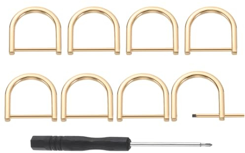 sourcing map D-Rings Screw in Shackle, 8Pcs 0.98 Inch Zinc Alloy Horseshoe U Shape D Ring Buckles for Purse DIY Leather Craft Keychain, Gold