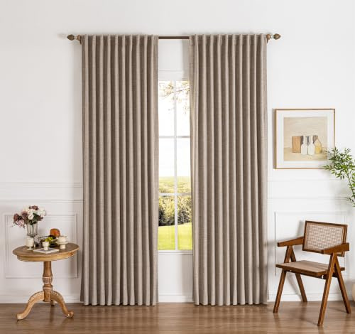 Gleantdeco 100% Verdunkelungsvorhänge 215 cm Länge leinen 2-TLG. Landhausvorhänge Wohnzimmer Dunkelheitsthermik Strukturierter Flachsleinen-Stoff Inkl. Haken & Ringen