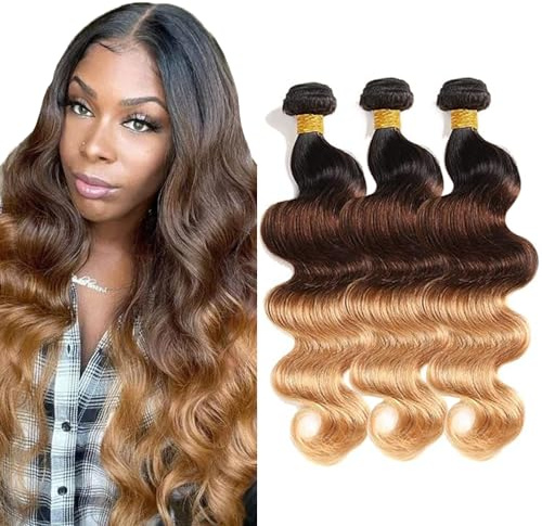 Evaxilc 22 24 26 Inch Body Wave Bundles Extension Echthaar perücke Human Hair Glueless Bundles Virgin Hair Unprocessed 1b4/27 Ombre Blonde Color 3 Bundles Minimal Shedding For Women