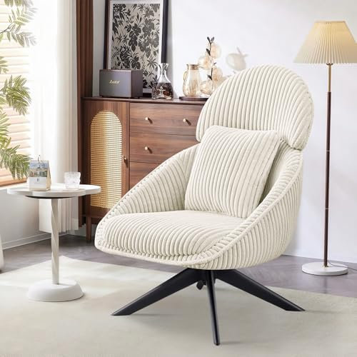 Ckaff Loungesessel Sessel Wohnzimmer 360°Drehbar, Ohrensessel Armlehnstuhl Polsterstuhl mit dickem Abnehmbares Wurfkissen, Relaxsessel Lesesessel für Wohnzimmer Schlafzimmer Büro, Beige