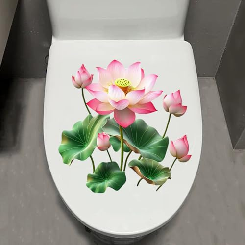 Leniutor 1 autocollant de toilette lotus imperméable amovible plante salle de bain et porte autocollant mural, autocollant créatif et amusant pour réservoir de toilettes, décoration d'intérieur (lotus