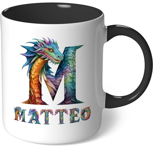 Personalisierte Tasse mit Namen - Motiv Drachen - Geschenk Kaffeetasse Namenstasse selbst gestalten personalisieren bedrucken Geburtstag Becher Teetasse Kaffeebecher (Weiß - Schwarz Bild23)