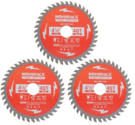 NovorikX 4-1/2 (115mm) 40Teeth Tungsten Carbide Circular Saw Blades (3-Pack) | 7/8 (22mm) Arbor | Circular Saw & Grinder Compatible | Thin Kerf for Wood & Plywood | DIY & Home Renovation Projects