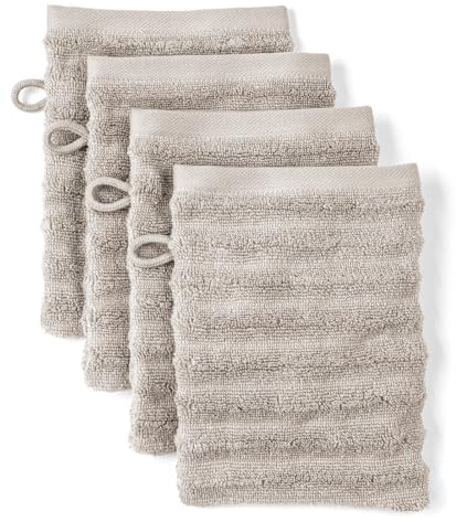 Pure Label Waschlappen 4-TLG. 4x16x21cm 100% Baumwolle mit Schlaufe, Taupe | Spürbar weich, saugstark und ideal für Bad, Gäste und täglichen Komfort